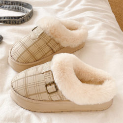 Qiao painted fashionable plaid waterproof thick-soled warm cotton slippers