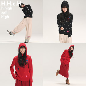 
HHCH Kouhai AW25 colorful little house embroidered polka dot jacquard hooded sweater sweater top