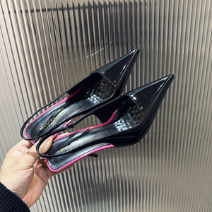 
2026 Spring and Summer New Patent Leather Pointed Toe Back Hollow Stiletto Women's Sandals High Heels Stiletto Sexy Back Air Quality Single Shoes