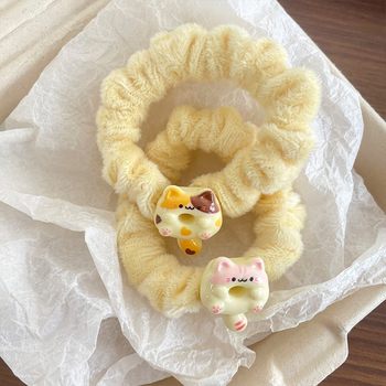 
Cute custard kitten plush large intestine hair ring for women autumn and winter high elasticity and durable ponytail rubber band hair rope headwear