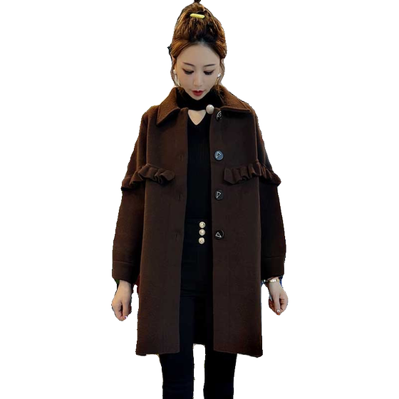 Autumn and winter new coat lantern sleeve sleeve ruffled girl medium long small coat foreign jacket female jacket female spring and autumn loose
