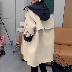 
Contrast color splicing windbreaker women's mid-length 2025 autumn new workwear Korean style design casual foreign style jacket for women