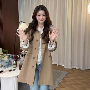 
2026 Early Autumn New Mid-Length Lace Spliced Cuffs Korean Style Loose Casual Fashion Temperament Western Windbreaker