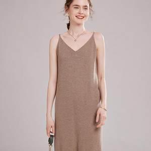 
Temperament cashmere 2025 autumn and winter women's new V-neck suspender mid-length fashionable and versatile knitted dress