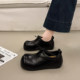 French flat-soled inner heightening single shoes for women, autumn black large-toe small leather shoes 2025 new style with skirt Mary Jane shoes