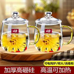 High-Temperature Resistant High Borosilicate Glass Cup for Home and Office Use with Lid, Heatable Tea Cup for Men and Women, Health Cup, Flower Tea Cup