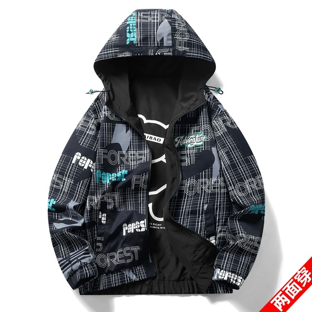 Reversible coat men's spring and autumn trendy jacket handsome casual ...