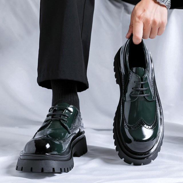 Big head leather shoes men's thick sole high-rise shoes men's casual ...