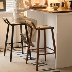 Nordic Solid Wood Bar Stools, Home Island Chairs, Vintage Style Chairs, Rattan Bar Chairs, Bar Stools, Rope-Woven High Stools
