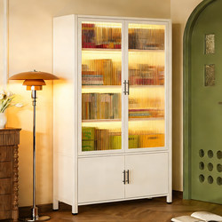 Household Steel Bookcase Storage Cabinet with Doors, Dustproof Children's Bookshelf, Living Room Floor-Standing Multi-Layer Integrated Display Storage Cabinet