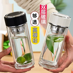 Simple High Borosilicate Double-Layer Glass Cup, Insulated and Anti-Scalding, Portable Tea Cup with Filter, Transparent Business Water Cup for Home Use