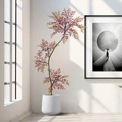 Artificial Plant Nandina Floor-Standing Potted Plant, Large Indoor Faux Green Plant Decoration, Living Room Light Luxury Decorative Flower, Fake Tree