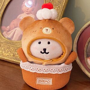 
Toasted bread series 10cm cotton doll head cover self-deprecating bear labubu doll clothes plush doll doll accessories