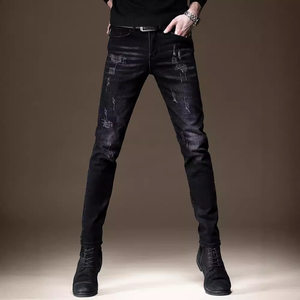 
Noble-colored high-end autumn and winter velvet jeans for men, trendy Korean style stretchy slim-fitting black casual men's pants