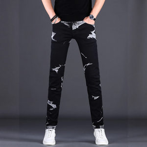 
High-end brand black jeans for men, trendy brand slim fit small feet 2025 new autumn and winter popular denim trousers for men