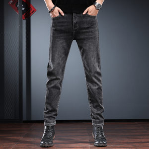
High-end men's jeans, spring and autumn black casual slim-fitting pants, American retro trendy versatile long pants