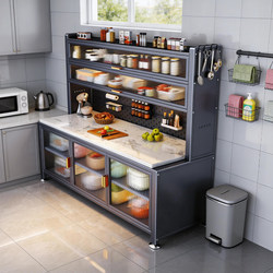 Kitchen Storage Rack, Household Dining Side Cabinet, Movable Integrated Wall-Mounted Storage Rack, Multi-Functional Dust-Proof Pot and Bowl Rack Cabinet