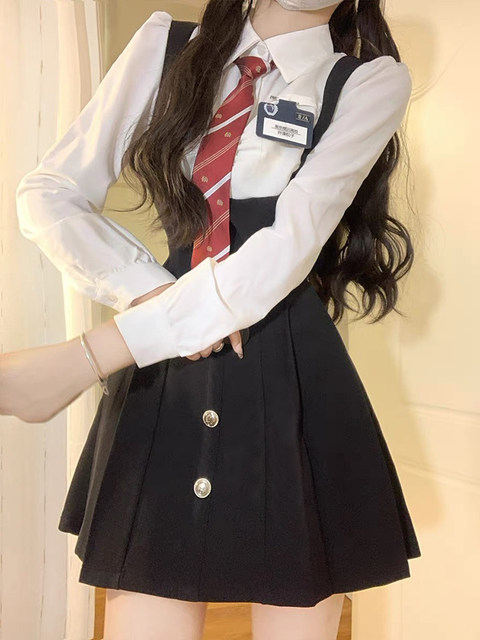 College Style Jk Uniform Set American Waist Thin Fake Fake Two Dresses 