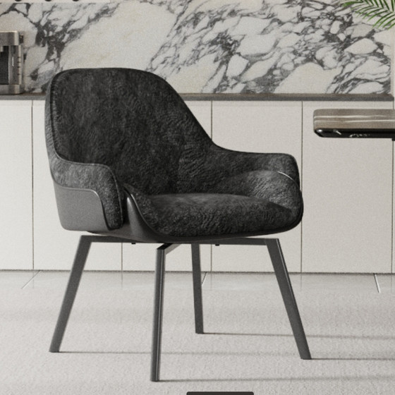 
Italian home dining chair 2025 new rotatable starlight black cloth dining table chair hotel high-end restaurant cafe chair
