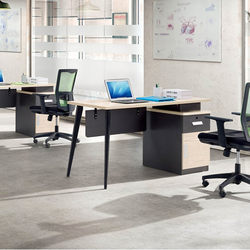 Genava White Oak Staff Table Double Modern Simple Computer Assembly Desk Four-Person Screen with Drawer