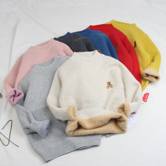
21006 One-piece velvet sweater children's clothing autumn and winter styles for boys and girls plus velvet sweater pullover for middle and large children