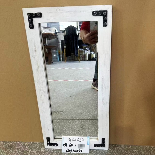 Promotional foreign trade original American retro distressed wooden frame rectangular wall-mounted decorative mirror 31*62cm