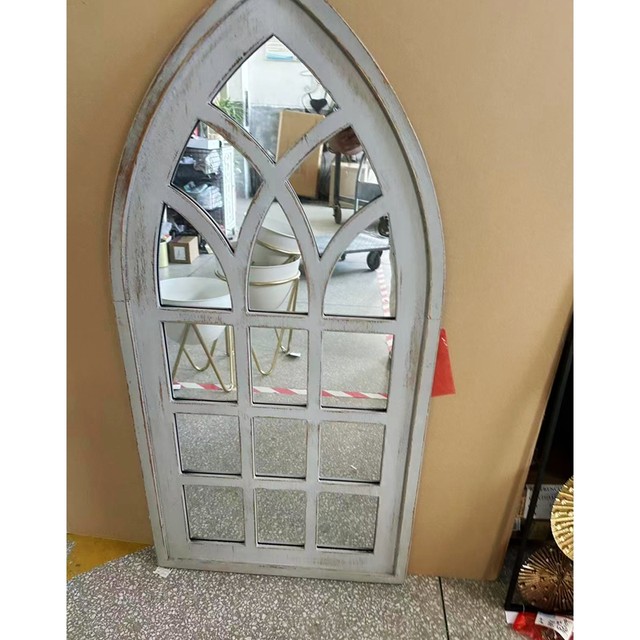 Promotional foreign trade original order American retro distressed wooden peaked window-type wall-mounted decorative mirror 60*120cm