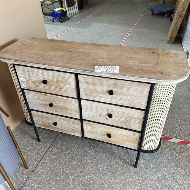 Clearance price foreign trade original order American retro iron art wooden six-drawer storage cabinet side cabinet 119*40*80cm
