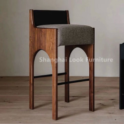 Medieval Bar Chair Home Island Solid Wood Bar Chair Accessible Luxury High-End Bar Table High Chair Designer Backrest Bar Stool