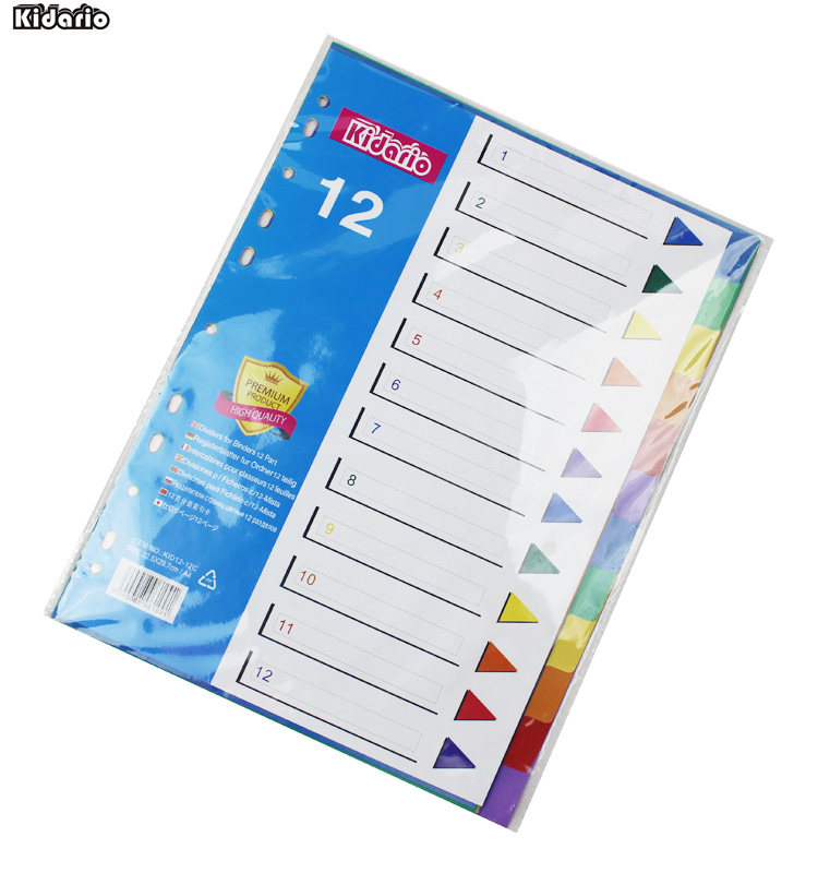 A4 루스리프 색인 용지 분류 용지 12페이지 컬러 페이징 용지 PP 플라스틱 스페이서 용지 분류 페이지 11홀 영어 버전 -