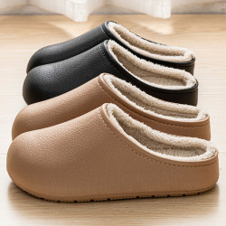 Autumn and Winter Waterproof Cotton Slippers for Women, Suitable for Outdoor and Indoor Use, Non-Slip, Plush, Warm, Closed Heel, Thick-Soled, Unisex for Couples