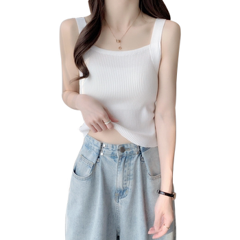 Large size white knitted camisole bottoming shirt ice silk