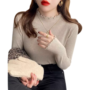 Add fat and large size fashionable inner bottom shirt for women's black ears half turtleneck sweater knitted top fat mm autumn and winter