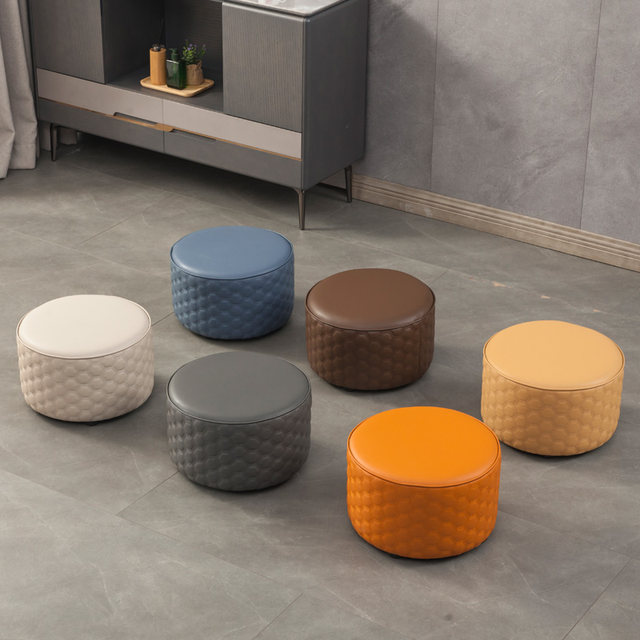 Leather stool home low stool chair creative soft sitting leather round ...