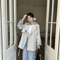 Ao2-Style Simple and Stylish Mid-Length Versatile Casual Trench Coat with Plaid Elements (with Belt) 6022