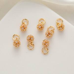 
Beaded color-preserving gold-plated diy earrings 5mm hanging ball bracelet necklace pendant gold-filled sea urchin 14K ball zircon handmade