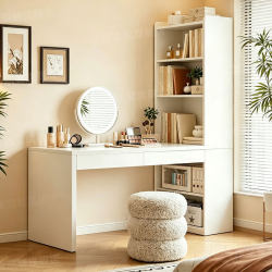 Corner Desk with Bookshelf and Bookcase Integrated, Bedroom Vanity Desk, Corner Computer Desk, Home Student Study Desk