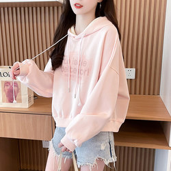 Early Autumn Hooded Sweatshirt for Women 2025 New Spring and Autumn Korean Style Loose Thin Short Style Unique Drawstring Jacket