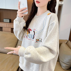 Early Autumn Sweatshirt for Women 2025 New Spring and Autumn Korean Style Loose Thin Versatile Cute Embroidered Top Jacket for Middle School Students