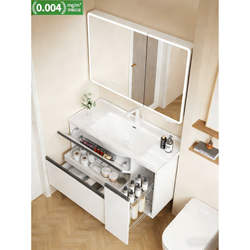 New Japanese-Style Pull-Out Basket Smart Bathroom Cabinet Set with Integrated Ceramic Basin Washbasin Cabinet Combination