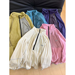 Nanbei Jia Soft and Cozy Checkered ~ Outdoor Warm Mid-Layer Half-Zip Sweatshirt Couple's Color-Blocked Stand Collar Fleece Top