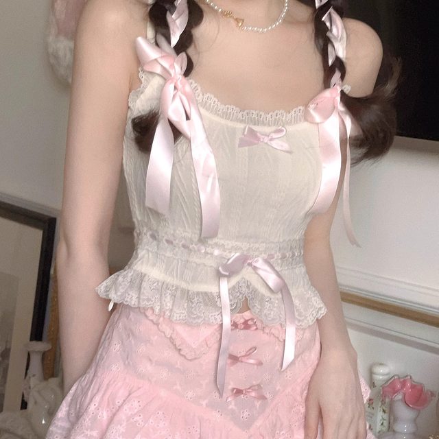 Limo Bobon21 Sweet Cream Cheese Pure Desire Girl Ballet Style Twist Knitted Lace Strap T2219