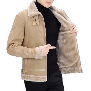 
Deerskin velvet jacket men's short casual fur one-piece plus velvet thickened lamb hair retro leather jacket motorcycle jacket