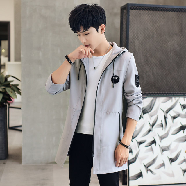 Men's coat spring and autumn new Korean style slim trend handsome mid-length windbreaker men's thin casual jacket