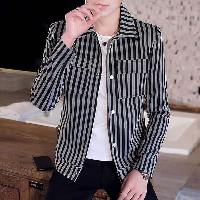 2024 New Jacket Men's Korean Style Personalized Striped Top Clothes ...