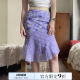SWEETOWN Purple Flowers #Gentle Sweet Floral Spliced ​​Mid-Long Skirt French Pastoral Vacation Slim Skirt
