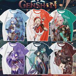 Genshin Impact 3D Printed Short-Sleeve T-Shirt Featuring Xiangli, Zhongli, Hu Tao, Klee, Raiden Shogun, Ayaka Anime Merchandise