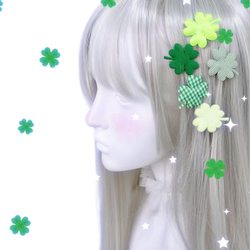 Original LAOSHU Retro Green Quilted Four-Leaf Clover Hair Clips with A昭和 (Showa) Style, Vintage Feel, Cute Hair Clips, Five-Piece Set