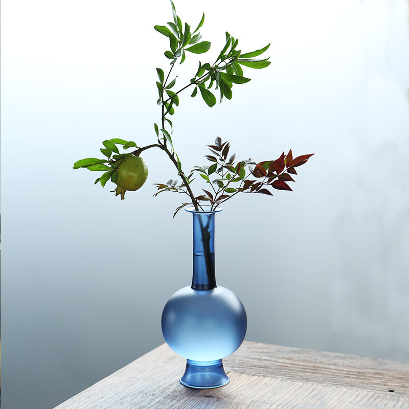 Narrative New Chinese Style Glass Vase - Peacock Blue Zen Flower ...