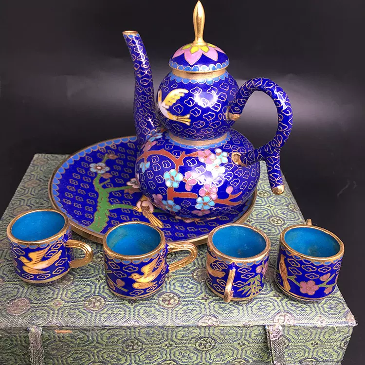 1012  中国　景泰藍　七宝　琺瑯　急須1   花瓶4  小物入れ1  時代物 1012 中国 景泰藍 七宝 琺瑯 急須1 花瓶4 小物入れ1 時代物 1012